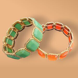 Express Gold Toned Green and Orange Stretch Bracelets
